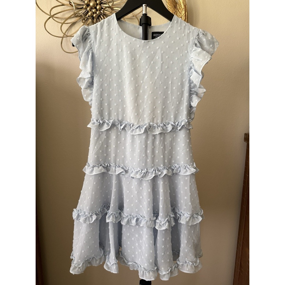 Bardot Junior Blue Swiss Dot Tiered Ruffle Dress Girls Size 14 Wedding Party